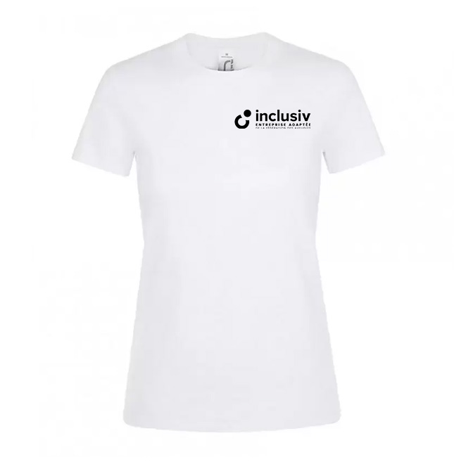 [OP-REG-C1-F-S-BLA] T-SHIRT EN COTON - AVEC PERSO COEUR 1 COULEUR (Femme, S, Blanc)