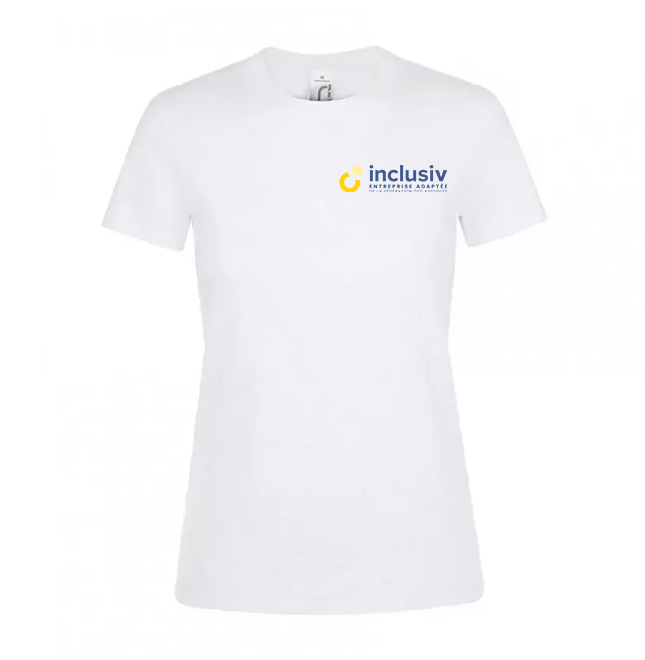 [OP-REG-C4-F-S-BLA] T-SHIRT EN COTON - AVEC PERSO COEUR QUADRI (Femme, S, Blanc)