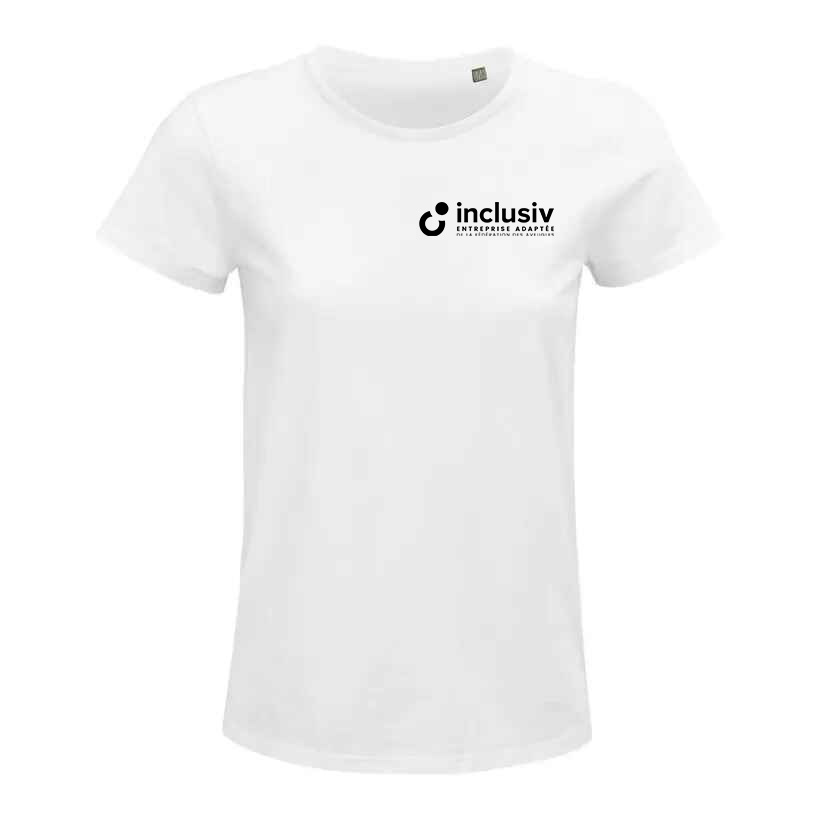 [OP-CRU-C1-F-S-BLA] T-SHIRT EN COTON BIO - AVEC PERSO COEUR 1 COULEUR (Femme, S, Blanc)