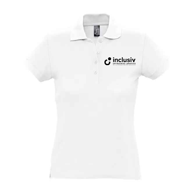 [OP-SUM-C1-F-S-BLA] POLO EN COTON - AVEC PERSO COEUR 1 COULEUR (Femme, S, Blanc)