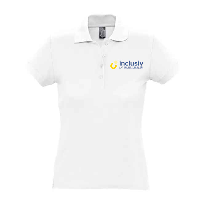 [OP-SUM-C4-F-S-BLA] POLO EN COTON - AVEC PERSO COEUR QUADRI (Femme, S, Blanc)