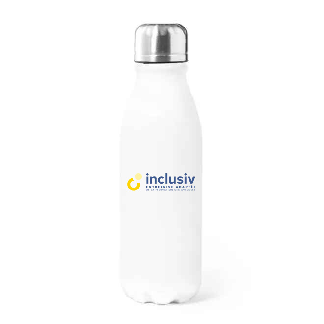 [OP-FIE-4-BLA] GOURDE ALUMINIUM 500 ML - AVEC PERSO QUADRI (Blanc)