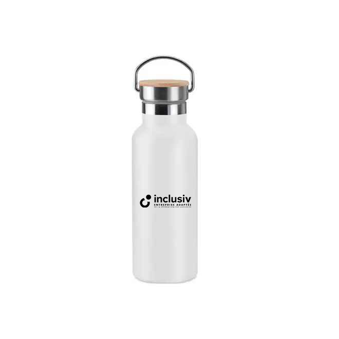[OP-HOL-1-BLA] BOUTEILLE ISOTHERME INOX BAMBOU 500 ML - AVEC PERSO 1 COULEUR (Blanc)