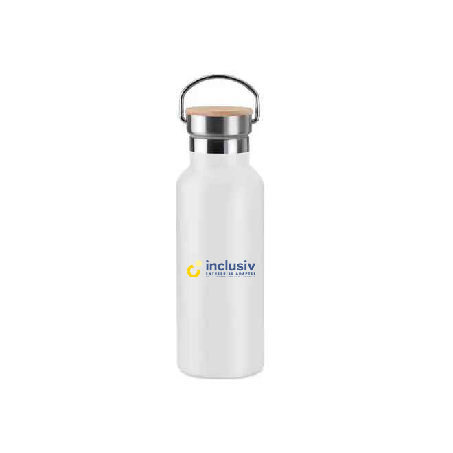 [OP-HOL-4-BLA] BOUTEILLE ISOTHERME INOX BAMBOU 500 ML - AVEC PERSO QUADRI (Blanc)