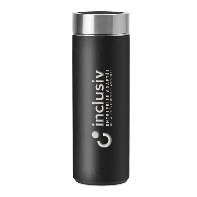 [OP-MAL-GL-NOI] BOUTEILLE ISOTHERME BAMBOU 400 ML - AVEC PERSO GRAVURE LASER (Noir)