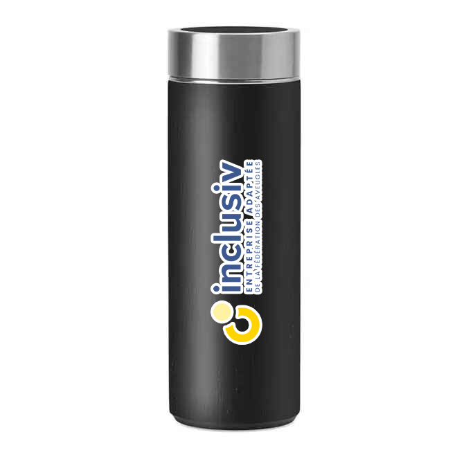 [OP-MAL-4-NOI] BOUTEILLE ISOTHERME BAMBOU 400 ML - AVEC PERSO QUADRI (Noir)
