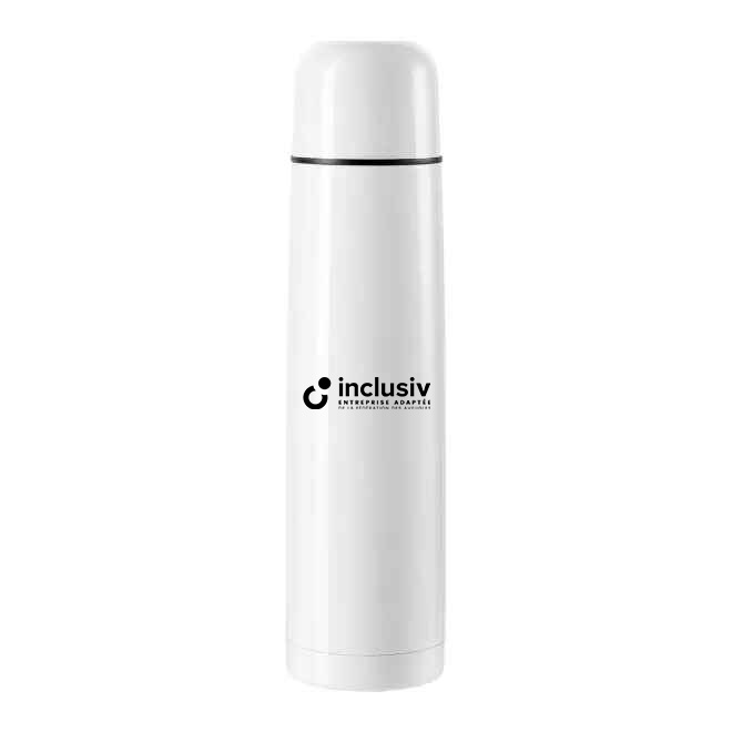[OP-ISO-1-BLA] BOUTEILLE ISOTHERME INOX 1 L - AVEC PERSO 1 COULEUR (Blanc)