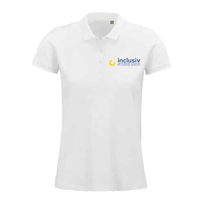 [OP-PLA-C4-F-S-BLA] POLO EN COTON BIO - AVEC PERSO COEUR QUADRI (Femme, S, Blanc)