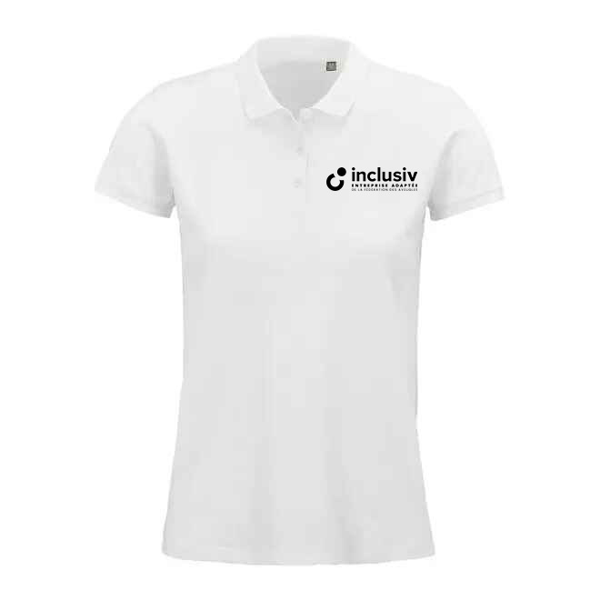 [OP-PLA-CD1-F-S-BLA] POLO EN COTON BIO - AVEC PERSO COEUR ET DOS 1 COULEUR (Femme, S, Blanc)