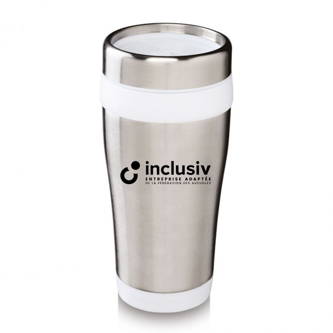 [OP-PYR-1-BLA] MUG ISOTHERME INOX/PP 47 CL - AVEC PERSO 1 COULEUR (Blanc)