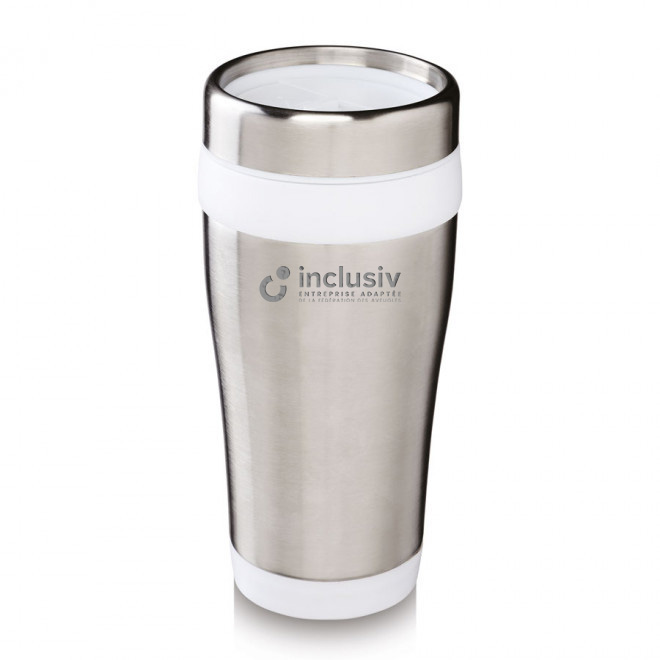 [OP-PYR-GL-BLA] MUG ISOTHERME INOX/PP 47 CL - AVEC PERSO GRAVURE LASER (Blanc)