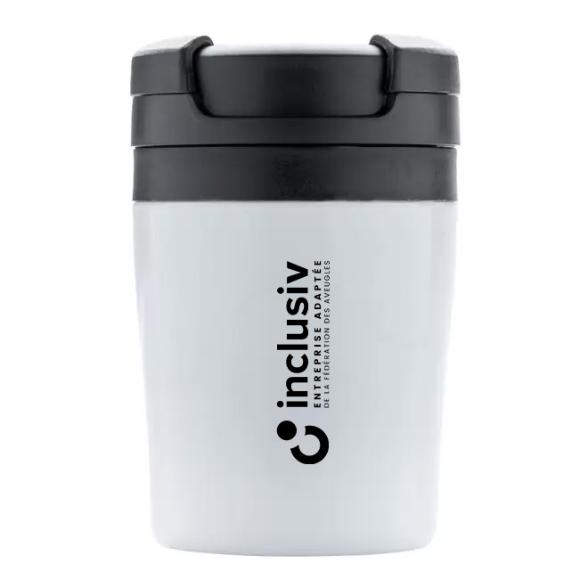 [OP-MOK-1-BLA] MUG ISOTHERME EXPRESSO INOX/PP 16 CL - AVEC PERSO 1 COULEUR (Blanc)
