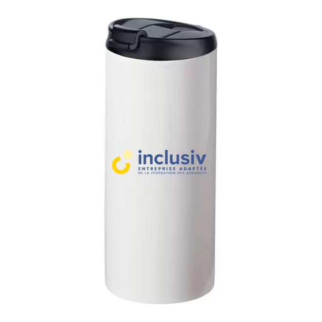 [OP-SCA-4-BLA] MUG ISOTHERME INOX 35 CL - AVEC PERSO QUADRI (Blanc)