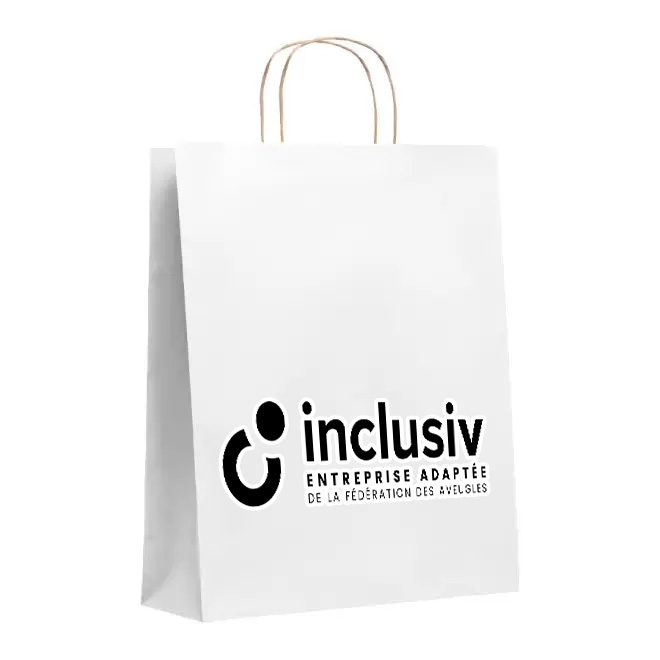 [OP-HONM-2-BLA] SAC SHOPPING KRAFT - TAILLE M - AVEC PERSO 2 COULEURS (Blanc)