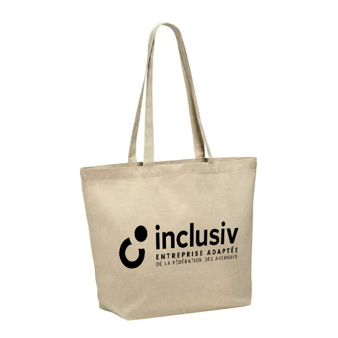 [OP-LOR-1-BEC] CABAS EN COTON RECYCLE - AVEC PERSO 1 COULEUR (Beige chiné)