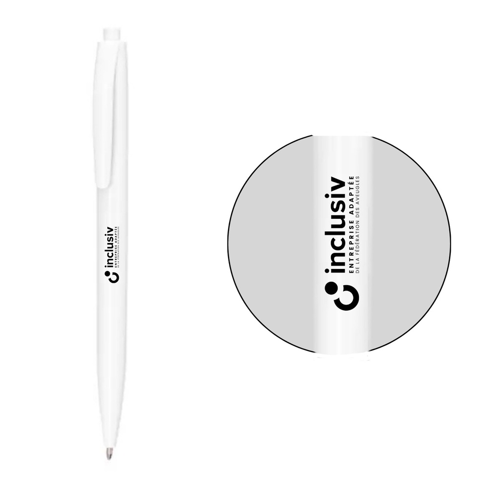 [OP-FIG-1-BLA] STYLO A BILLE ABS - AVEC PERSO 1 COULEUR (Blanc)
