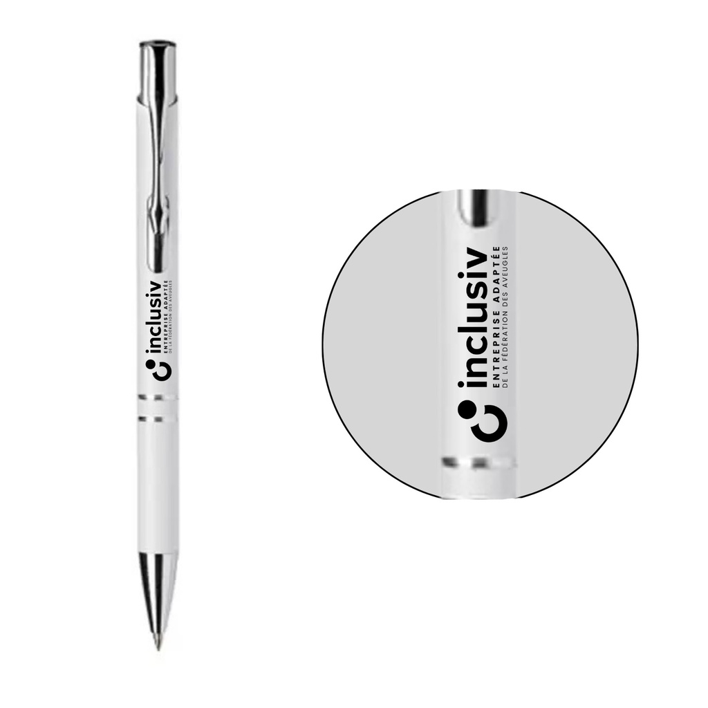 [OP-OLE-GL-BLA] STYLO A BILLE ALUMINIUM - AVEC PERSO GRAVURE LASER (Blanc)