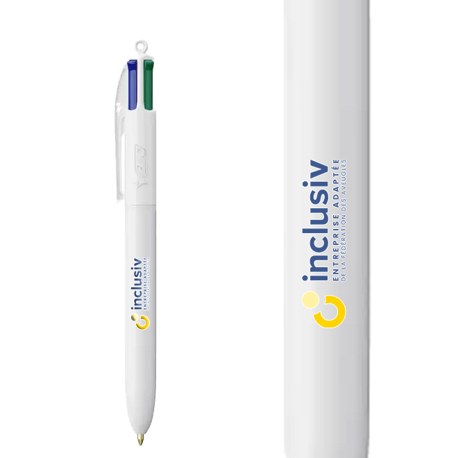 [OP-CLA-4-BLA] STYLO 4 COULEURS BIC - AVEC PERSO QUADRI (Blanc)