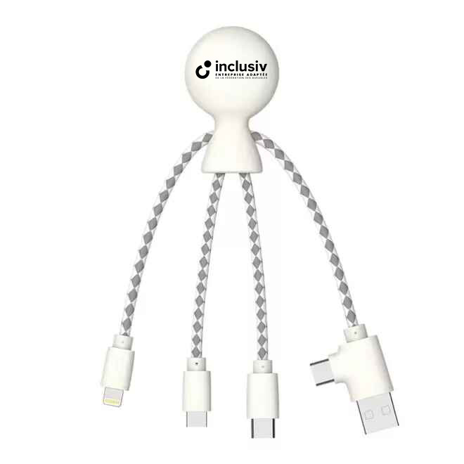 [OP-MRB-1-BLA] CABLES CHARGE MULTI-USB RECYCLABLE - AVEC PERSO 1 COULEUR (Blanc)